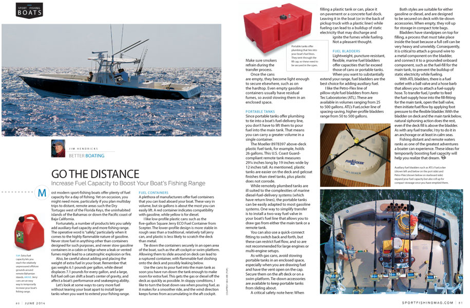 ATL Range Extension Fuel Bladders As Seen in Sport Fishing Magazine!